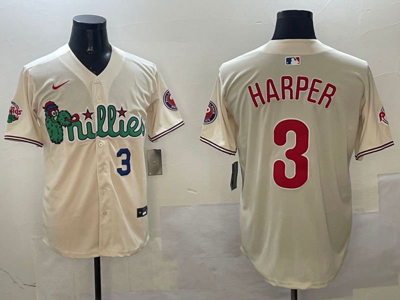 Men Philadelphia Phillies #3 Harper Cream Three generations Joint Name Game 2025 Nike MLB Jersey style 3->philadelphia phillies->MLB Jersey